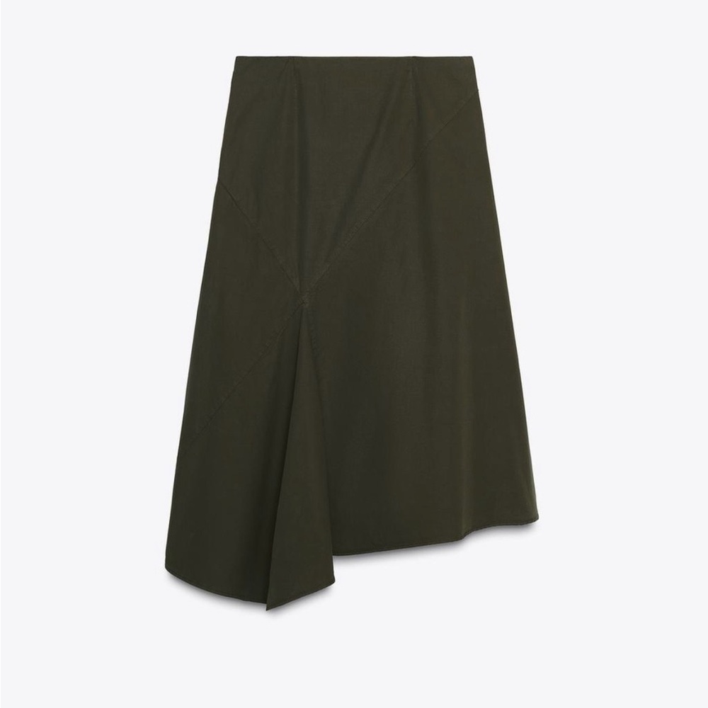 Zara Olive Asymmetrical Midi Skirt